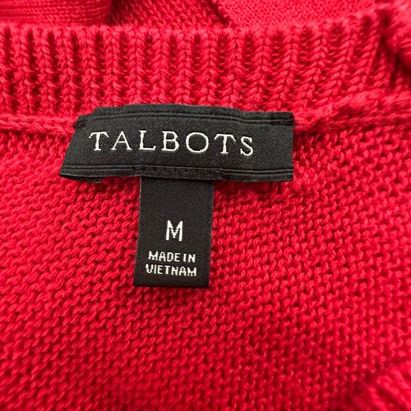 Talbots 100% Cotton Pima Double V Tie Back Sweater Medium Red Holiday Christmas - Picture 4 of 7